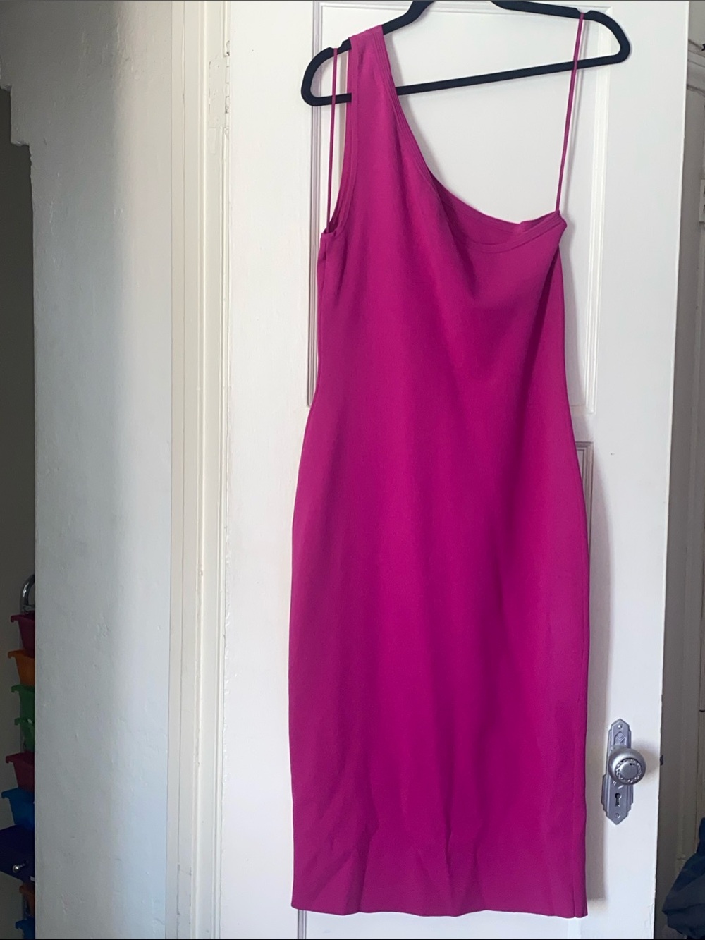 Diane Von Furstenberg Super Sexy One Shoulder Fuchsia Midi Dress Size M